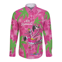 Aloha Hawaii Christmas Long Sleeve Button Shirt Mele Kalikimaka Chill Flamingo Palaka Quilt Motifs - Polynesian Pride