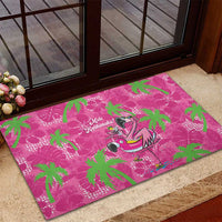 Aloha Hawaii Christmas Rubber Doormat Mele Kalikimaka Chill Flamingo Palaka Quilt Motifs - Polynesian Pride