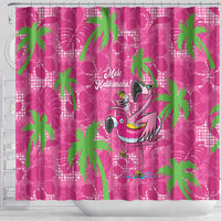 Aloha Hawaii Christmas Shower Curtain Mele Kalikimaka Chill Flamingo Palaka Quilt Motifs - Polynesian Pride
