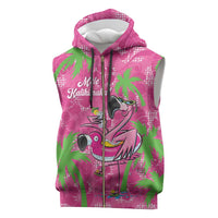 Aloha Hawaii Christmas Sleeveless Zip Hoodie Mele Kalikimaka Chill Flamingo Palaka Quilt Motifs LT14