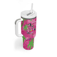 Aloha Hawaii Christmas Tumbler With Handle Mele Kalikimaka Chill Flamingo Palaka Quilt Motifs - Polynesian Pride