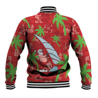 Aloha Hawaii Christmas Baseball Jacket Mele Kalikimaka Windsurfing Santa Palaka Quilt Motifs - Polynesian Pride