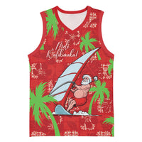 Aloha Hawaii Christmas Basketball Jersey Mele Kalikimaka Windsurfing Santa Palaka Quilt Motifs - Polynesian Pride