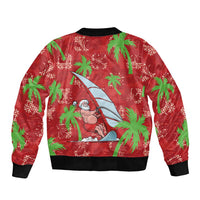 Aloha Hawaii Christmas Bomber Jacket Mele Kalikimaka Windsurfing Santa Palaka Quilt Motifs - Polynesian Pride