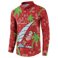 Aloha Hawaii Christmas Button Sweatshirt Mele Kalikimaka Windsurfing Santa Palaka Quilt Motifs - Polynesian Pride
