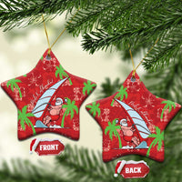 Aloha Hawaii Christmas Ceramic Ornament Mele Kalikimaka Windsurfing Santa Palaka Quilt Motifs - Polynesian Pride