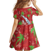 Aloha Hawaii Christmas Family Matching Off The Shoulder Long Sleeve Dress and Hawaiian Shirt Mele Kalikimaka Windsurfing Santa Palaka Quilt Motifs - Polynesian Pride