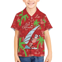 Aloha Hawaii Christmas Family Matching Short Sleeve Bodycon Dress and Hawaiian Shirt Mele Kalikimaka Windsurfing Santa Palaka Quilt Motifs - Polynesian Pride