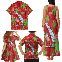 Aloha Hawaii Christmas Family Matching Tank Maxi Dress and Hawaiian Shirt Mele Kalikimaka Windsurfing Santa Palaka Quilt Motifs - Polynesian Pride