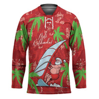 Aloha Hawaii Christmas Hockey Jersey Mele Kalikimaka Windsurfing Santa Palaka Quilt Motifs - Polynesian Pride