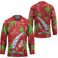 Aloha Hawaii Christmas Hockey Jersey Mele Kalikimaka Windsurfing Santa Palaka Quilt Motifs - Polynesian Pride