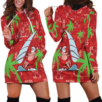 Aloha Hawaii Christmas Hoodie Dress Mele Kalikimaka Windsurfing Santa Palaka Quilt Motifs - Polynesian Pride