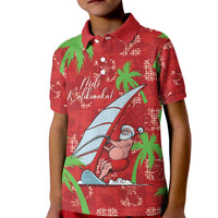 Aloha Hawaii Christmas Kid Polo Shirt Mele Kalikimaka Windsurfing Santa Palaka Quilt Motifs - Polynesian Pride