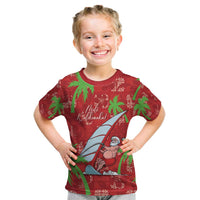 Aloha Hawaii Christmas Kid T Shirt Mele Kalikimaka Windsurfing Santa Palaka Quilt Motifs - Polynesian Pride