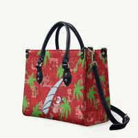 Aloha Hawaii Christmas Leather Bag Mele Kalikimaka Windsurfing Santa Palaka Quilt Motifs - Polynesian Pride