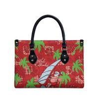 Aloha Hawaii Christmas Leather Bag Mele Kalikimaka Windsurfing Santa Palaka Quilt Motifs - Polynesian Pride
