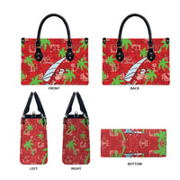 Aloha Hawaii Christmas Leather Bag Mele Kalikimaka Windsurfing Santa Palaka Quilt Motifs - Polynesian Pride