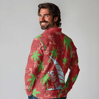 Aloha Hawaii Christmas Long Sleeve Polo Shirt Mele Kalikimaka Windsurfing Santa Palaka Quilt Motifs - Polynesian Pride