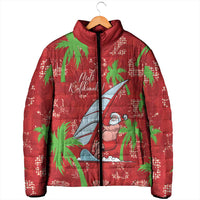Aloha Hawaii Christmas Padded Jacket Mele Kalikimaka Windsurfing Santa Palaka Quilt Motifs - Polynesian Pride