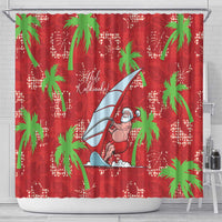 Aloha Hawaii Christmas Shower Curtain Mele Kalikimaka Windsurfing Santa Palaka Quilt Motifs - Polynesian Pride