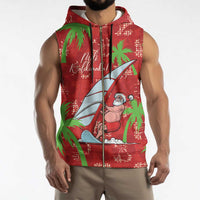 Aloha Hawaii Christmas Sleeveless Zip Hoodie Mele Kalikimaka Windsurfing Santa Palaka Quilt Motifs LT14