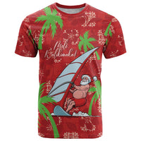 Aloha Hawaii Christmas T Shirt Mele Kalikimaka Windsurfing Santa Palaka Quilt Motifs - Polynesian Pride