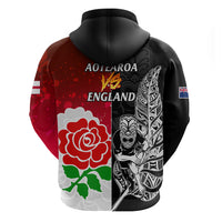 New Zealand And England Rugby Hoodie 2023 World Cup All Black Combine Red Roses LT14 - Polynesian Pride