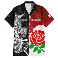 Custom New Zealand And England Rugby Family Matching Tank Maxi Dress and Hawaiian Shirt 2023 World Cup All Black Combine Red Roses LT14 Dad's Shirt - Short Sleeve Black - Polynesian Pride
