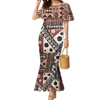 Bula Fiji Mermaid Dress Unique Masi Tapa Pattern LT14 Women Brown - Polynesian Pride