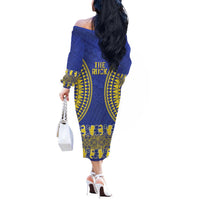 Fakaalofa Lahi Atu Niue Off The Shoulder Long Sleeve Dress Siapo Pattern With Puakenikeni