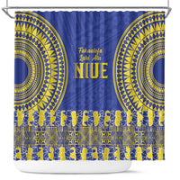 Fakaalofa Lahi Atu Niue Shower Curtain Siapo Pattern With Puakenikeni LT14 Blue - Polynesian Pride