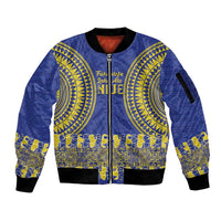 Fakaalofa Lahi Atu Niue Sleeve Zip Bomber Jacket Siapo Pattern With Puakenikeni