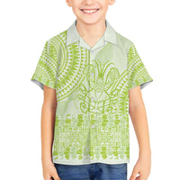 Lime Green Niue Language Week Family Matching Off Shoulder Maxi Dress and Hawaiian Shirt The Rock Coconut Crab - Siapo Pattern
