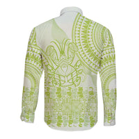 Lime Green Niue Language Week Long Sleeve Button Shirt The Rock Coconut Crab - Siapo Pattern
