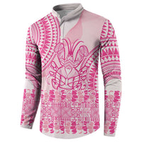 Pink Niue Language Week Button Sweatshirt The Rock Coconut Crab - Siapo Pattern