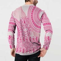 Pink Niue Language Week Button Sweatshirt The Rock Coconut Crab - Siapo Pattern