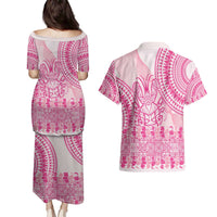 Pink Niue Language Week Couples Matching Puletasi and Hawaiian Shirt The Rock Coconut Crab - Siapo Pattern