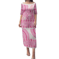 Pink Niue Language Week Family Matching Puletasi and Hawaiian Shirt The Rock Coconut Crab - Siapo Pattern