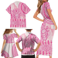 Pink Niue Language Week Family Matching Short Sleeve Bodycon Dress and Hawaiian Shirt The Rock Coconut Crab - Siapo Pattern