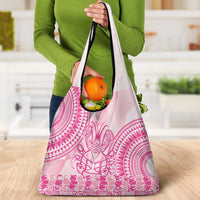 Pink Niue Language Week Grocery Bag The Rock Coconut Crab - Siapo Pattern