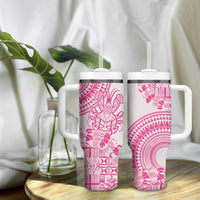 Pink Niue Language Week Tumbler With Handle The Rock Coconut Crab - Siapo Pattern