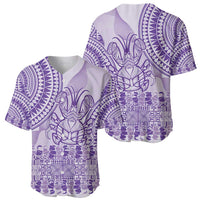 Purple Niue Language Week Baseball Jersey The Rock Coconut Crab - Siapo Pattern LT14 - Polynesian Pride