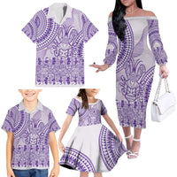 Purple Niue Language Week Family Matching Off The Shoulder Long Sleeve Dress and Hawaiian Shirt The Rock Coconut Crab - Siapo Pattern