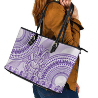 Purple Niue Language Week Leather Tote Bag The Rock Coconut Crab - Siapo Pattern