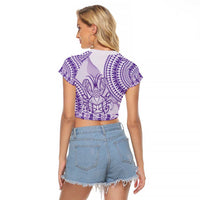 Purple Niue Language Week Raglan Cropped T Shirt The Rock Coconut Crab - Siapo Pattern