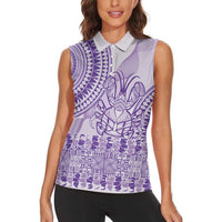 Purple Niue Language Week Women Sleeveless Polo Shirt The Rock Coconut Crab - Siapo Pattern