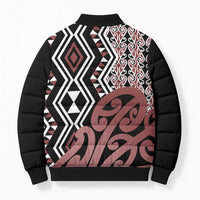 New Zealand Bomber Puffer Jacket Aotearoa Kowhaiwhai Mix Taniko Art - Polynesian Pride