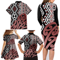 New Zealand Family Matching Long Sleeve Bodycon Dress and Hawaiian Shirt Aotearoa Kowhaiwhai Mix Taniko Art LT14 - Polynesian Pride