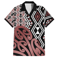 New Zealand Family Matching Off Shoulder Maxi Dress and Hawaiian Shirt Aotearoa Kowhaiwhai Mix Taniko Art LT14 Dad's Shirt - Short Sleeve Brown - Polynesian Pride
