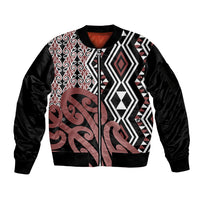New Zealand Sleeve Zip Bomber Jacket Aotearoa Kowhaiwhai Mix Taniko Art LT14 Unisex Brown - Polynesian Pride